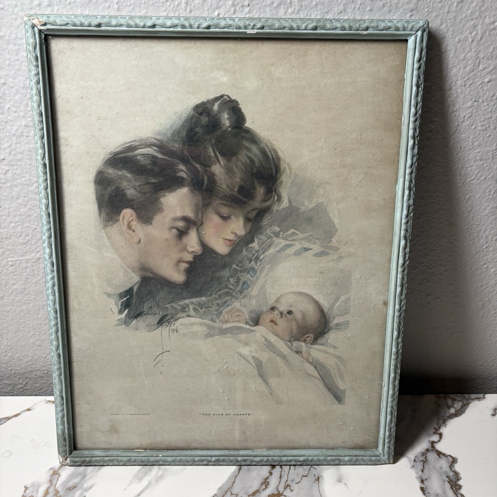 Harrison Fisher TheKing of Hearts 1916 Cosmopolitan Magazine Antique FramedPrint